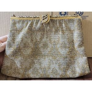 Vintage Morabito Vendome PARIS Beaded Gold Silver Mesh Frame Clutch Evening Bag